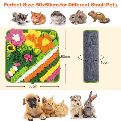 Rabbit Foraging Mat, 20"x20" Pet Snuffle Mat Interactive Snuffle Feeding Toy for Rabbits Guinea Pigs Chinchillas, Washable Pet Feed Game Bunny Toys to Stimulate Natural Foraging Skills