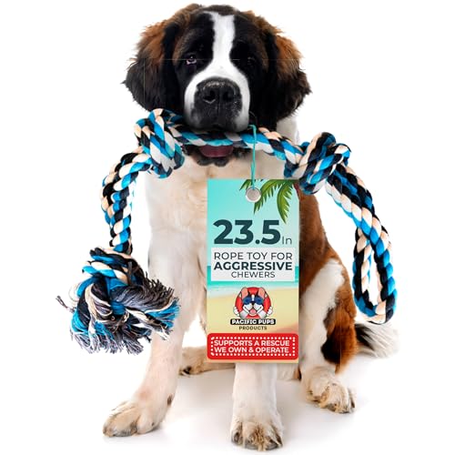 Pacific Pups Products Large Dog Rope Toy for Large Dogs - 23.5" Dog Tug of War Toy - Durable Big Pull Rope for Aggressive Chewers & Teething Puppies - color: Blue, size: Pack of 1