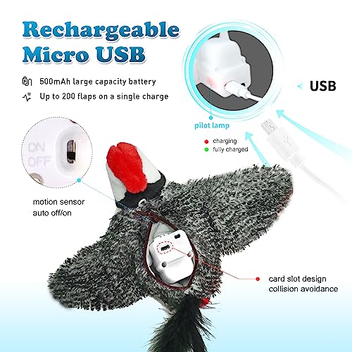 LEWISER Cat Toys, Flapping Wings Cute Woodpecker, No Flying, Chirping Bird Interactive Catnip Toy for Kitten or Small Dogs, Touch Activated, Rechargeable - color: Flap Woodpecker