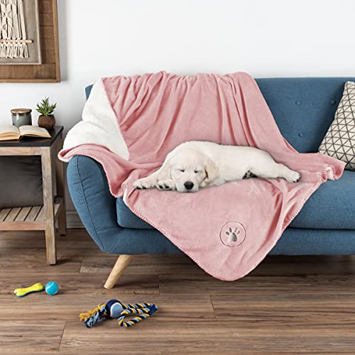 Waterproof Pet Blanket - 50x60-Inch Reversible Sherpa Fleece Throw Protects Couches, Cars, and Beds from Spills, Stains, and Fur by PETMAKER (Pink) - color: Pink, size: Small