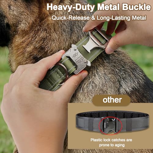 Heavy Duty Tactical Dog Collar and Leash Set, Military Training Nylon Reflective Collar with Handle Metal Buckle for Medium Large Dogs, Green, M (1 Patch Included) - color: Reflective Collar Green Set, size: Medium