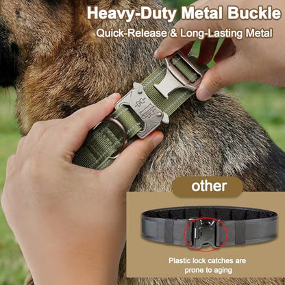 Heavy Duty Tactical Dog Collar and Leash Set, Military Training Nylon Reflective Collar with Handle Metal Buckle for Medium Large Dogs, Green, M (1 Patch Included) - color: Reflective Collar Green Set, size: Medium