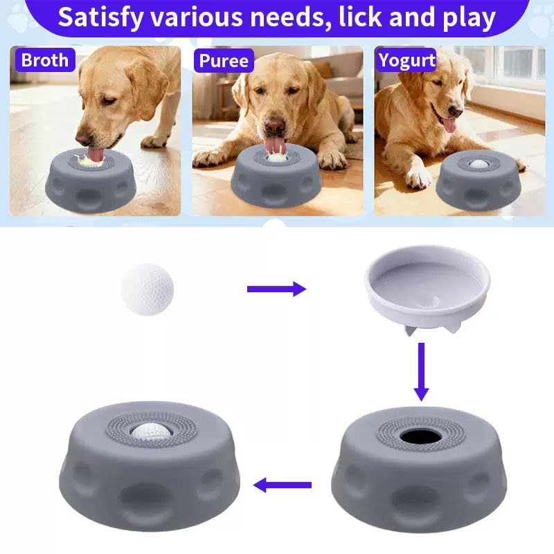 Slow Feeder Dog Lick Bowl with Rolling Ball,Anti-Slip Silicone Puzzle Feeder for Liquid Treats,Bone Broth,Yogurt,Wet Food,Anxiety Relief Enrichment Lick Toy for Large Medium Small Dogs & Cats (Grey) - color: Grey