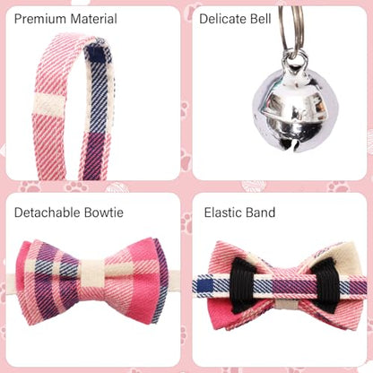 10 Pcs Cat Collar Breakaway with Bow Tie and Bell Kitten Collars Removable Bowtie Plaid Cat Collar for Cats Kittens Puppy (Fashion) - color: Fashion