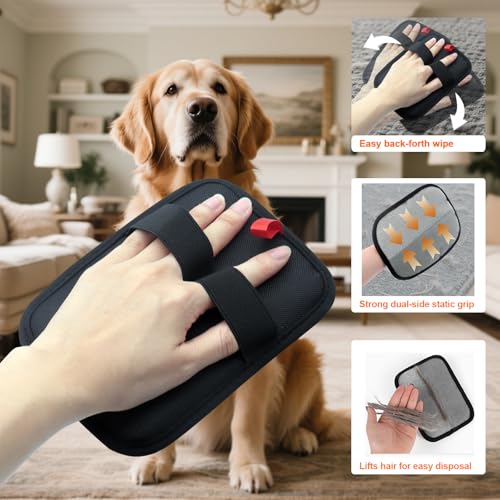 Pet Hair Removal Glove for Small Hands, 2Pcs Electrostatic Dog Cat Hair Remover Gloves for Furniture Car Seat Couch, Reusable Grooming & Shedding Tool with Free Steel Comb & Toothbrush - color: 2 Small Black