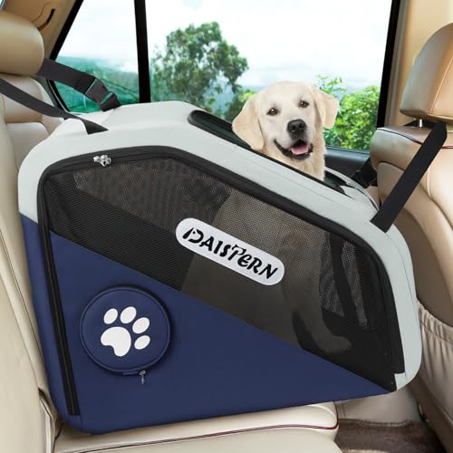 Collapsible Dog Crate for Travel, Portable Pet Crate for Small & Large Dogs, Soft-Sided Car Kennel with Heavy-Duty Metal Frame, Mesh Windows, Feeding/Comfort Access for Backseat Trunk Blue - color: Blue