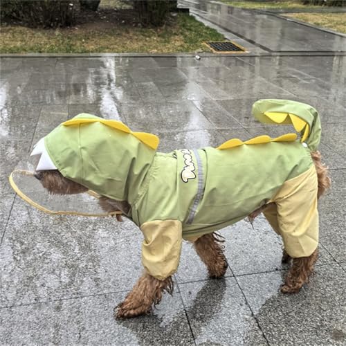 Waterproof Dog Raincoat, Dinosaur Design, Full Body Protection with Elastic Trousers, for Small Dogs (Green, Medium) - color: Green, size: Medium