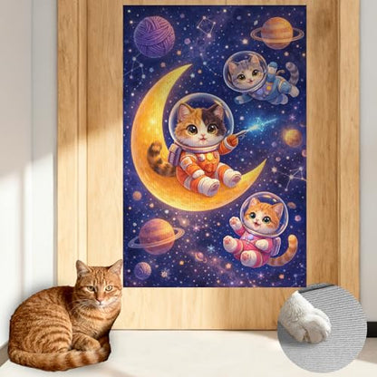 Cat Scratching Mat 15.3x23.6 Inches Polyester Synthetic Fiber, Astronaut Kittens on Moon Print, wall cat Scratcher, Scratch pad, Home Decor, Kids Room, Play Area (2pcs) - color: VE08110-2pcs