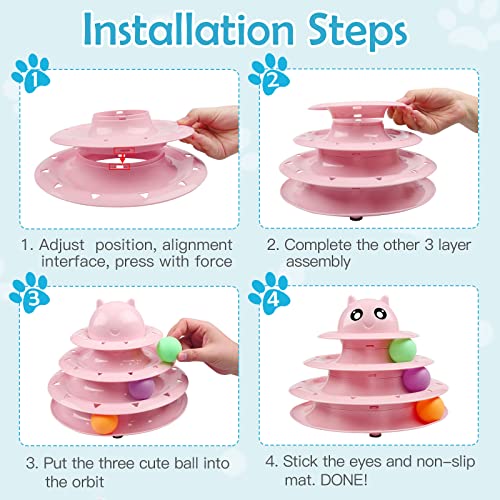 UPSKY 20 PCS Cat Toys - 3-Level Turntable Roller with Balls for Indoor Cats, Kitten Set with Teaser, Mice, Spring, and Various Ball Toys - color: B-20PCS-Pink