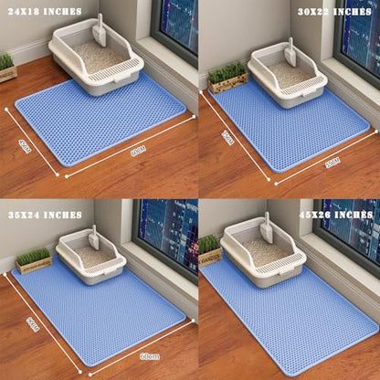 HCY&WLD Cat Litter Mat, Honeycomb Double Layer Cat Litter Trapping Mat, Waterproof Urine Proof Non-Slip, Scatter Control, Less Waste, Easier to Clean (Blue, 45" X 26") - color: Blue