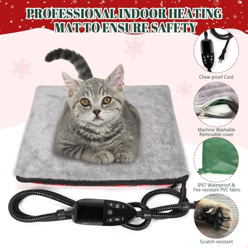 Heated Cat Bed for Indoor Cats, Foldable Cat House with Removable Heating Pad for Cats Small Dog Covered Cat Bed Cave Kitty Hideaway with with Scratch Pad, All Season Use