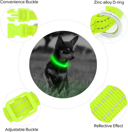 BSEEN Light Up Dog Collars - Glowing LED Dog Collar Rechargeable Puppy Collar for Small Dogs & Cats, Safety Dog Lights for Night Walking (Green) - color: Green