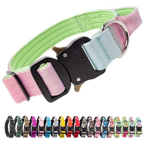 TSPRO Premium Dog Collars Tactical Dog Collar with Handle and Heavy Duty Quick-Release Metal Buckle Durable Thick and Adjustable for Medium to Large Dogs (Cyan Gradient M) - color: Cyan Gradient, size: Handle-Equipped M (14.5"-18" Adjustable)
