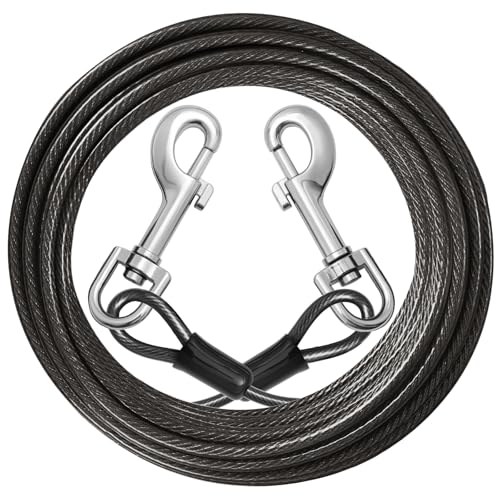 Dog Tie Out Cable: 10ft Dog Leads for Yard Heavy Duty - Reflective Chain Leash for Outside Small Large Dogs Up to 125lbs Outdoor Runner Camping - color: Grey, size: 10FT