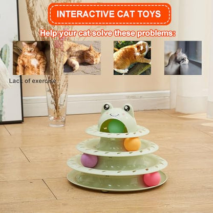 Cat Toys, 4-Level Turntable Ball Track Interactive Cat Toy for Indoor Cats, Self Play Fun Roller with Colorful Rotating Ball Puzzle Exercise Kitten Toys (Green) - color: Green