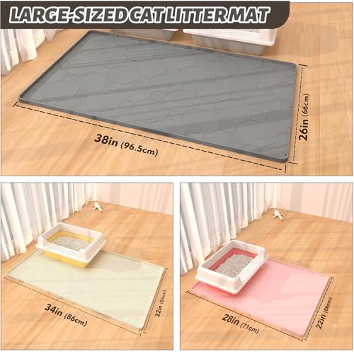 Silicone Cat Litter Mat for Litter Box-28" X 22" Kitty litter pads, Waterproof & Leak-Proof Trapping Design, Non-Slip Durable Easy to clean (Gray) - color: Grey, size: 28" X 22"