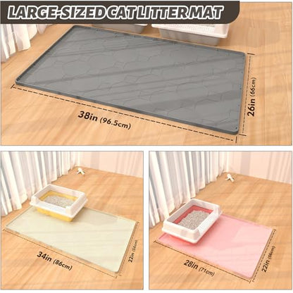 Silicone Cat Litter Mat for Litter Box-28" X 22" Kitty litter pads, Waterproof & Leak-Proof Trapping Design, Non-Slip Durable Easy to clean (Gray) - color: Grey, size: 28" X 22"
