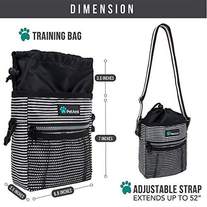 PetAmi Dog Treat Pouch, Pet Treat Pouch For Training, Dog Walking Bag Holder for Kibbles, Pet Food Toy, Dog Trainer Essentials Supplies, Poop Bag Dispenser, 3 Ways to Wear (Black Stripes) - color: Black Stripes