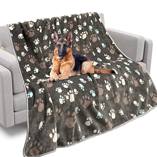 Rezutan Upgraded Dog Blankets for Large Dogs, Dog Cat Flannel Blankets Washable, Soft Pet Mat Throw Cover for Kennel Crate Bed, Cute Paw Pattern, Dog Blanket, Pet Blanket (Grey 50" x 60") - color: Grey, size: 60x50 inch