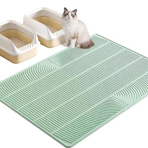 TRZZ XXL Extra Large Cat Litter Mat, Silicone Litter Box Mat for Floor, Waterproof & Non-Slip, Easy to Clean, Cat Litter Trapping Mat & Kitty Litter Catcher for Scatter Control (Green) - color: Green