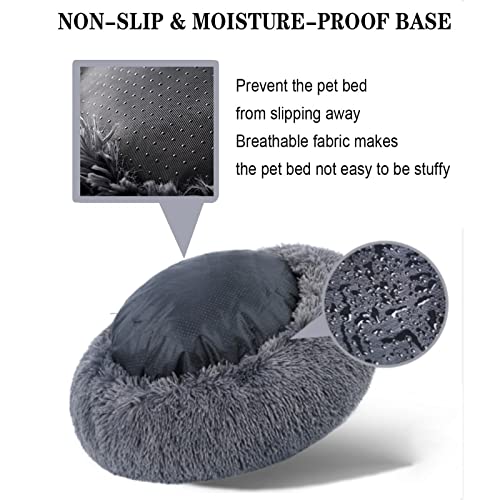 Premium Plush Donut Dog & Cat Bed - Calming, Warm & Soft, Anti-Anxiety, Non-Slip, Washable for Small/Medium/Large Dogs (Black) - color: Black, size: 19.5"50cm