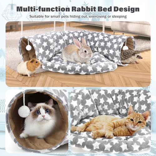 BWOGUE Bunny Tunnel Bed, 2-in-1 Collapsible Tunnel Tubes Toys with Removable Mat Hideout for Cats Kittens Rabbits Guinea Pigs Kitty (Greystar) - color: Greystar