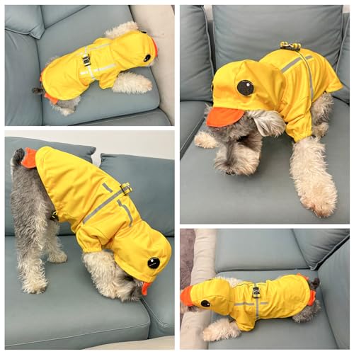 BEAUTYZOO Dog Raincoat Hooded Slicker Poncho, Waterproof Windproof Rain Jacket Hood with Harness Built in, Adjustable Reflective Duck Design Rain Coats for Small Medium Dogs Puppies, Yellow Size M - color: Yellow Duck, size: M(Back 15", Chest 22.5", Neck