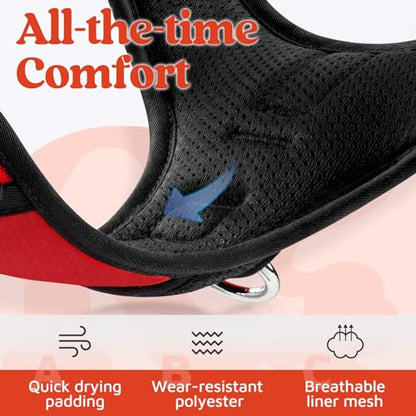 rabbitgoo Dog Harness Small Sized, No Pull Dog Vest with 3 Buckles, Adjustable Soft Padded Pet Harness with Easy Control Handle and Reflective Strips, Red, S - color: Red, size: Small