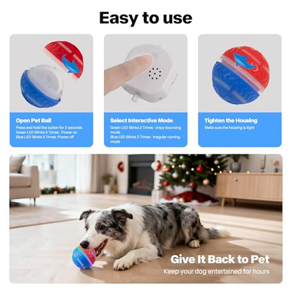 Pet Prime Interactive Dog Ball,Automatic Self Moving Dog Toys to Keep Them Busy,Rechargeable Motion Activated Rolling Ball with Lights for Small Medium and Large Dogs,2 Modes for Fun