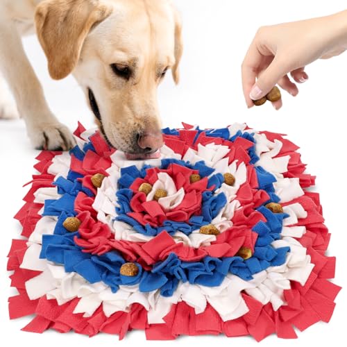 LIVEKEY Pet Snuffle Mat for Dogs, Dog Feeding Mat, Nosework Training Mats for Foraging Instinct Interactive Puzzle Toys (Red&Blue&White) - color: Red&Blue&White