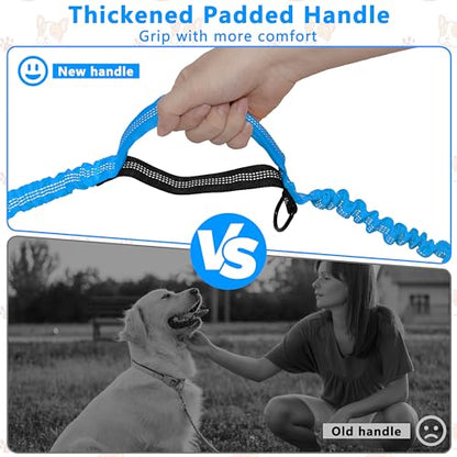 Hands Free Dog Leash with Zipper Pouch, Running Waist Leash for Dog Walking, Adjustable Waist Belt for Large Dogs, Reflective Bungee Design with Two Handle for Hiking, Training, Sky Blue - color: Sky Blue