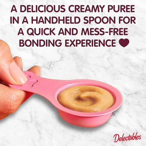 Delectables Lickable Spoon Handheld Wet Cat Treats Made with Real Chicken & Salmon, Quick & Easy Creamy Puree, Mess Free, Grain-Free, No Added Fillers, No by-Products, Variety Pack, 32ct - size: 0.35 Ounce (Pack of 32)