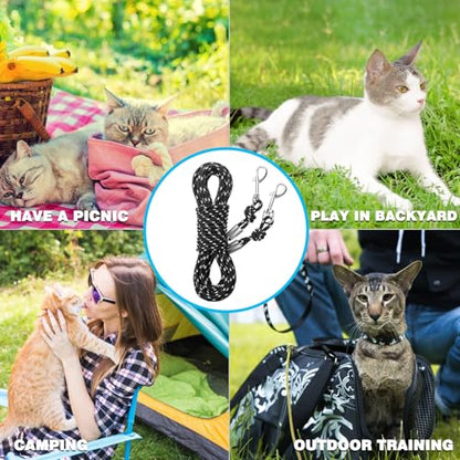 Reflective Cat Leash - 15 Feet Long, Escape Proof Durable Walking Lead, Safe Extender Pet Tie Out for Outdoor Training, Playing, Camping - Suitable for Kittens, Puppies, Rabbits, Small Animals - size: 15ft