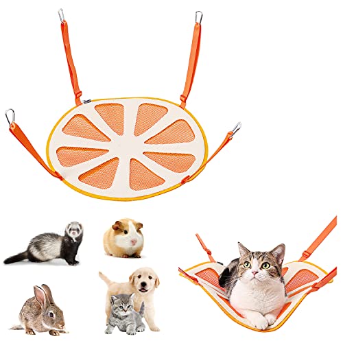 Orange Shape Design Pet Hammock, Hanging Adjustable Small Pet Hammock for Puppy, Cat, Rats, Ferret, Bunny, Hammock Bed with 4 Metal Hooks Suitable for Cage/Chair/Car/Outdoor
