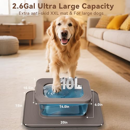 10L No Spill Dog Water Bowl, 2.6 Gal Stainless Steel No Splash Large Dog Water Bowl with Non-Slip Silicone Mat, Spill Proof Slow Drinking Pet Bowls for Messy Drinkers Indoor/Outdoor Use Gray - color: Grey