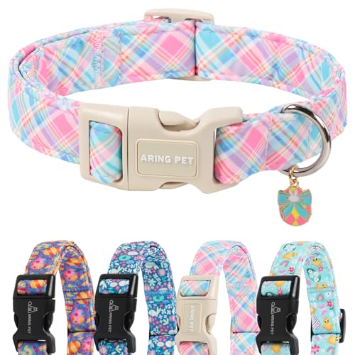 ARING PET Easter Dog Collar, Cute Colorful Plaid Stripe Girl Doggy Collars with Quick Release Buckle for Puppy Small Medium Large Dogs-XS - color: Easter Colorful, size: X-Small