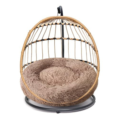 SWITTE Cat Hammock Chair Bed - Removable & Washable Cushion, Hanging Rattan Swing for Indoor Outdoor Cats & Small Dogs, Adjustable Pet Swinging Hammock with 3 Modes - Khaki - color: Khaki