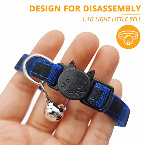 MJIYA Stylish Plaid Cat Collars with Bells - Adjustable Breakaway Kitten Collar (8-12 Inches) - Cute Collar for Girls and Boys - Pet Gift and Accessory（Blue, M - color: Dark Blue