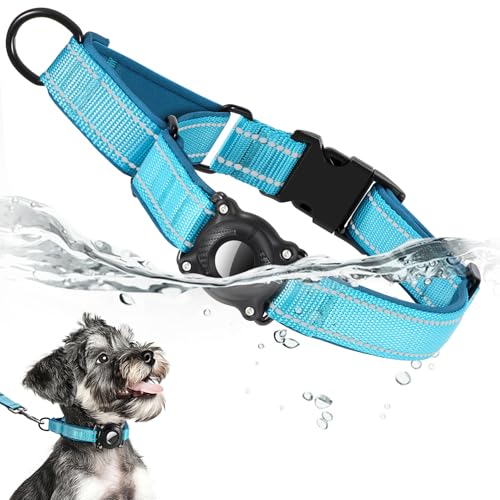 Airtag Dog Collar, Reflective Martingale Dog Collar with IP68 Waterproof Airtag Holder, Quick Release Buckle Soft Padded Collars for Large Medium Small Dogs, Blue - color: Blue Dark green, size: XL(18"-21")