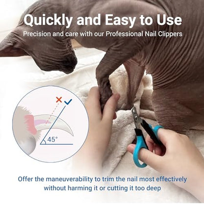 Professional Cat Nail Clippers, Made in Germany - Stainless Steel Claw Scissors for Kittens, Cats & Small Pets, Safe Trimmer for Thick Nails, Beginner-Friendly with Non-Slip Grip
