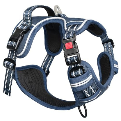 Dog Harness Small Sized, No Pull Pet Harness with Neck Lockable Snap,No Choke Front Clip Dog Reflective Vest,Adjustable Metal Rings 3 Buckles,Easy Control Handle for Small Dogs Royal Blue S - color: Lock Royal Blue, size: Small (Pack of 1)