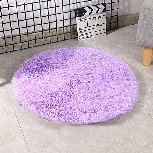39 Inch Plush Dog Bed Mat Warm Fluffy Round Puppy Crate Pad with Anti-Slip Waterproof Bottom Soft Comfy Pet Kennel Mat for Small and Medium Dogs Sleeping(Light Grey) - color: Purple, size: 39 Inch