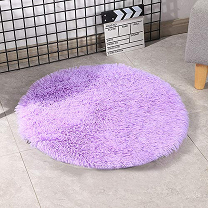 39 Inch Plush Dog Bed Mat Warm Fluffy Round Puppy Crate Pad with Anti-Slip Waterproof Bottom Soft Comfy Pet Kennel Mat for Small and Medium Dogs Sleeping(Light Grey) - color: Purple, size: 39 Inch