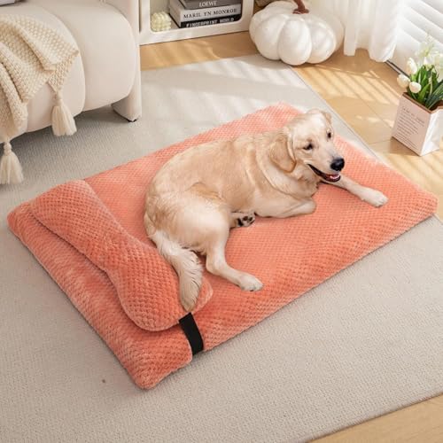 Large Dog Bed Mat with Pillow, Egg Crate Foam Pet Bed Bolster Pillow for Support, Washable Dog Bed Mattress Suitable for Pets Up to 50 lbs, Pink 39.4x25.5x3 in - color: Pink, size: 39.4x25.5x3 in