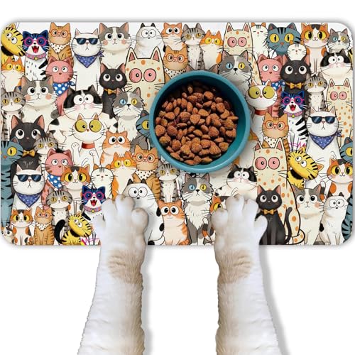 Cat Food Mat for Pet Dog Food Mat, Cats Absorbent Quick Dry Dog Bowl Mats for Food and Water, Non-Slip Cat Pet Feeding Mats for Floor Placemats 12"x20" - color: Cats, size: 20"L x 20"W