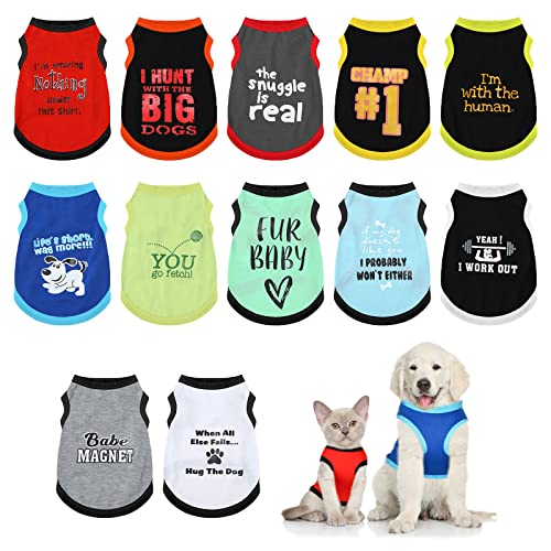 12 Pieces Dog Shirts Pet Printed Clothes with Funny Letters Summer Pet T Shirts Cool Puppy Vest Breathable Dog Outfit Soft Cat Sweatshirt for Chihuahuas Cats Accessories, 12 Styles(Large) - size: Large