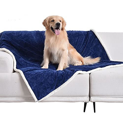 Qeils Waterproof Blanket for Bed, Dog Blankets for Large Dogs, Waterproof Cat Blanket Washable, Soft Sherpa Fleece Puppy Blanket, Reversible Throw Protector for Couch Car, 50"X60", Navy Blue - color: Navy Blue, size: 50"x60"