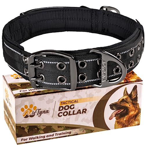 ADITYNA Heavy Duty Dog Collar for Extra-Large Dogs - Reflective Black XL Collar with Handle for Training, and Walking - Wide, Thick, Tactical, Soft Neoprene Padded - color: Black, size: Extra-Large: Fit 24-30" Neck