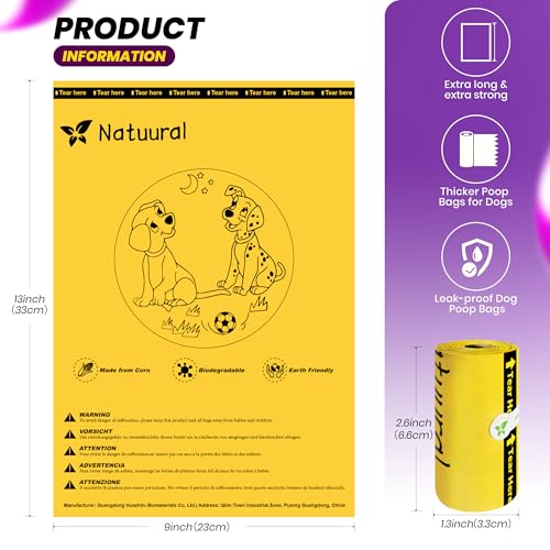 Dog Poop Bags-150 Counts with Holder (10 Rolls), Biodegradable Poop Bags, Eco-friendly and Easy to Open, Thick Dog Waste Bags (Yellow) - color: Yellow, size: 1 Count (Pack of 150)