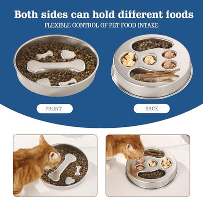 Stainless Steel Slow Feeder Dog Bowls – Non-Slip Metal Dog Bowl for Large & Medium Breeds, Puppy Puzzle Feeder – 2 Cup Capacity for Small to Big Pets – Durable Slow Feed Dog & Cat Food Dish with Mat - color: Bone&Heart With Mat-Blue